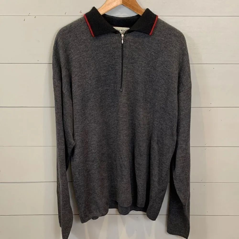 Work Wear vintage look wool blend Men's Gray Half-Zip Sweater